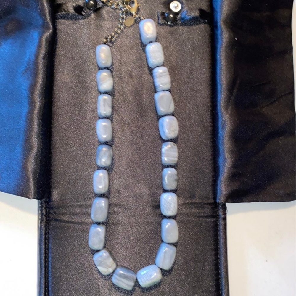 Grey Oblong Beaded Necklace
